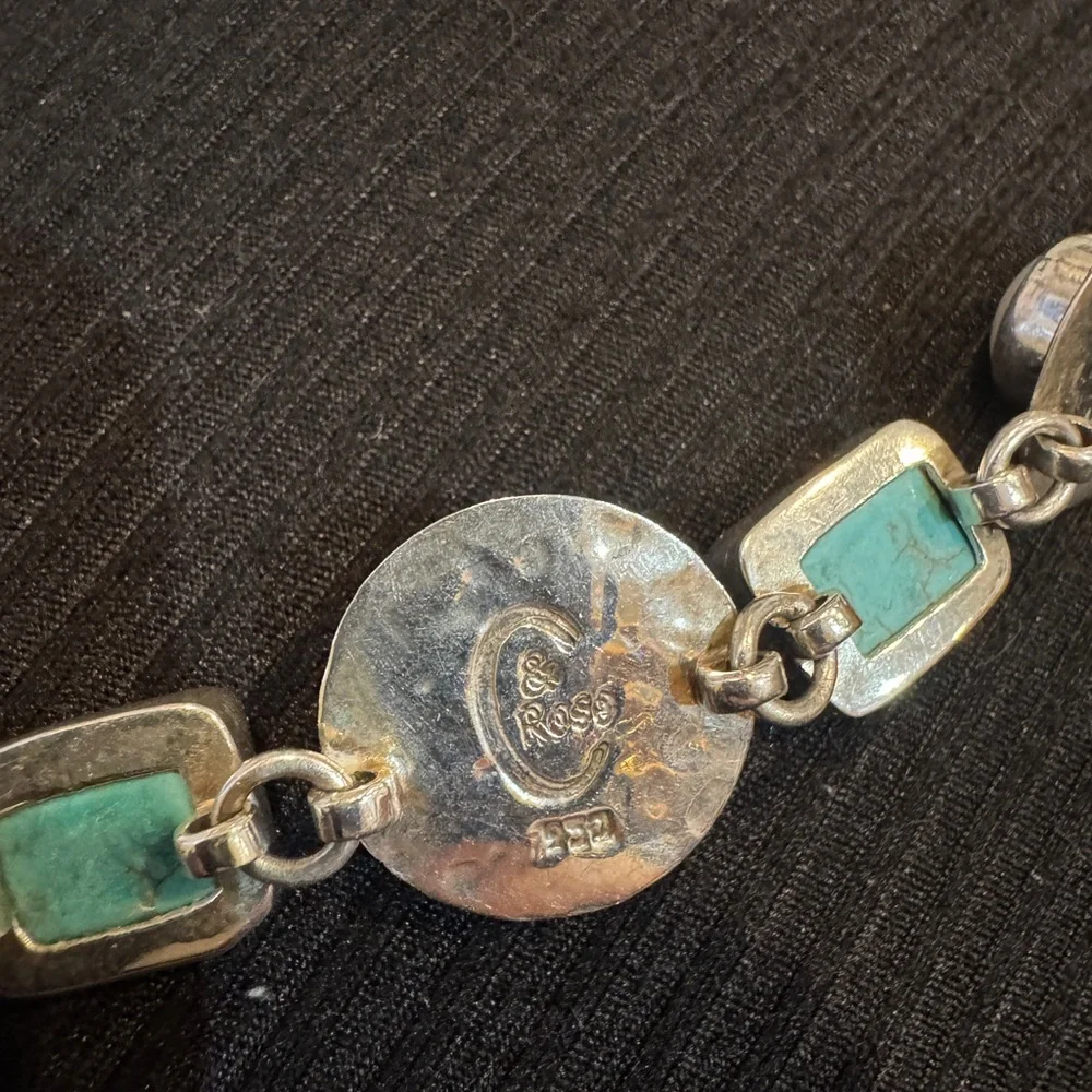 Sterling Silver .925 chunky turquoise Pearl bracelet Toggle by C‎ & Rose
